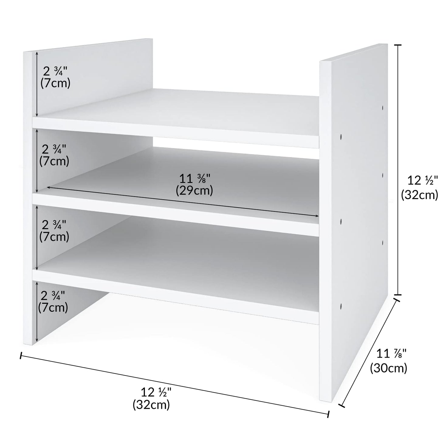 Ballucci 4-Tier Paper Sorter and File Organizer for Desk, Wood Mail Sorter, Fits into IKEA Kallax and ClosetMaid Cube Storage Shelves, Paper Tray, Mail Holder Stand for Classroom, Office, White