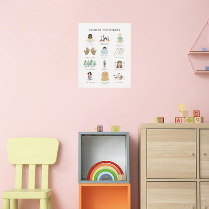uoyien Calming Corner Classroom Mental health Posters Feelings Calming Techniques Canvas Wall Art Boho Emotions Chart for Kids Prints Special Education Wall Decor for Office School 12x16in Unframed