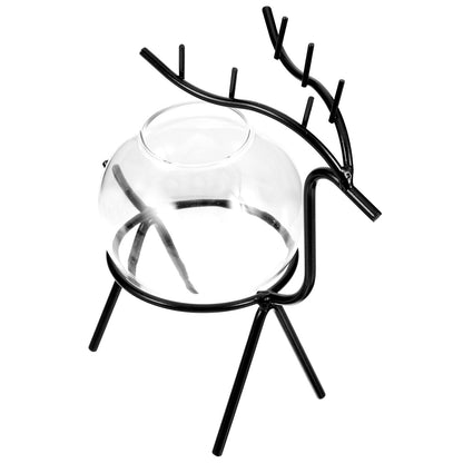 Homoyoyo Hydroponic Flower Vase with Metal Stand, Compact Dark Deer Desktop Glass Planter, Modern Terrarium Vase for Home Office Green Plant Decoration