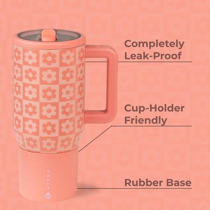 HydroJug Kids - 20 oz Insulated Kids Water Bottle with Flip Straw & Handle | Leak-Proof & Durable | Perfect for School, Sports, Lunch, Travel & Camp, Daisy Checkers