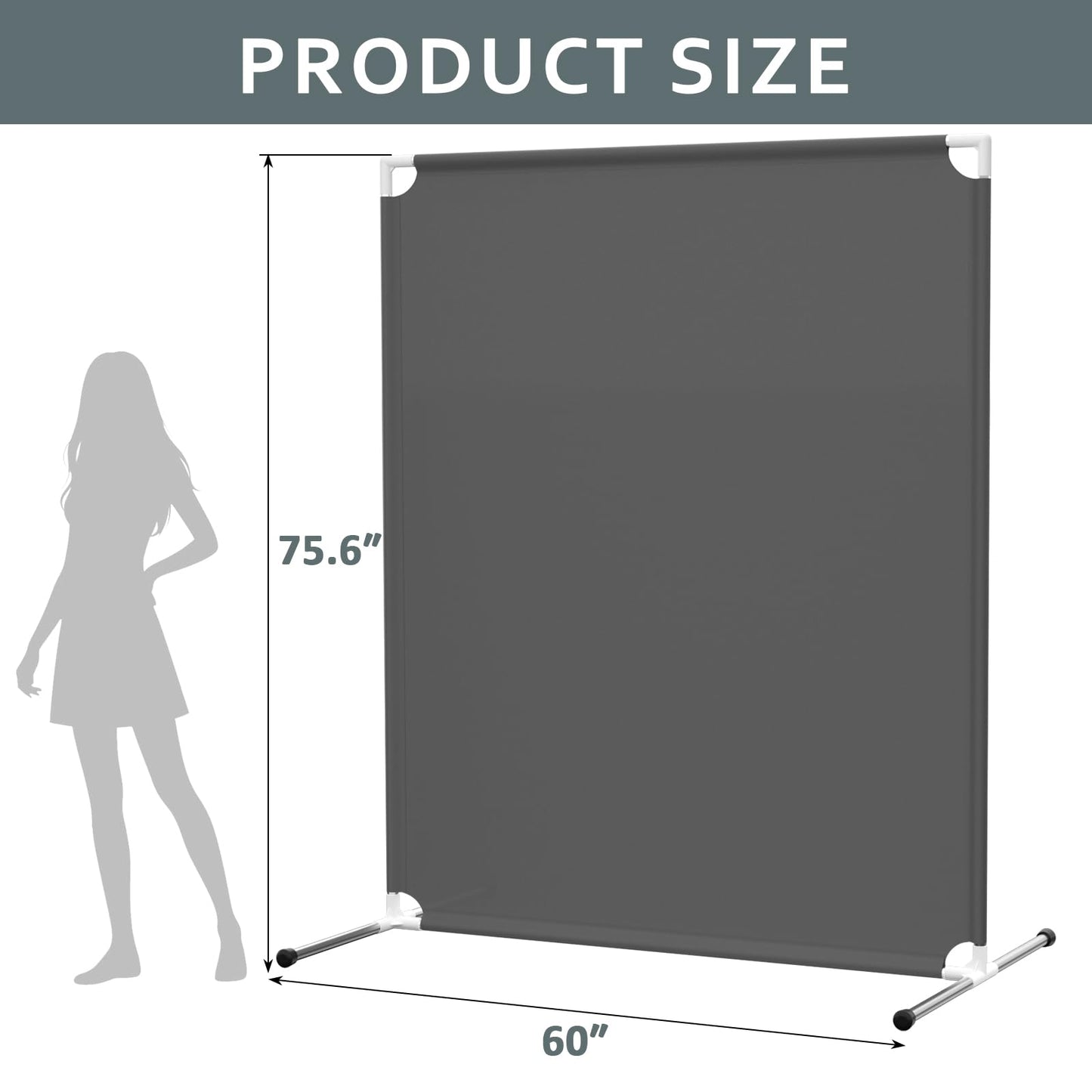 Room Divider for Privacy Protection - Single Panel Privacy Screen for Room Separation, 75.6" x 60" Portable Room Partition for Bedroom Office Dorm, Freestanding Divider Easy to Install ，Grey