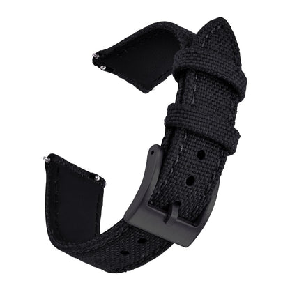 PTFULUOS Premium Soft Hybrid (Leather and Sailcloth) Watch Bands for Men Women,18mm 20mm 22mm Multiple Sizes Quick Release Replacement Watch Straps (Black-Black Buckle, 18 mm)
