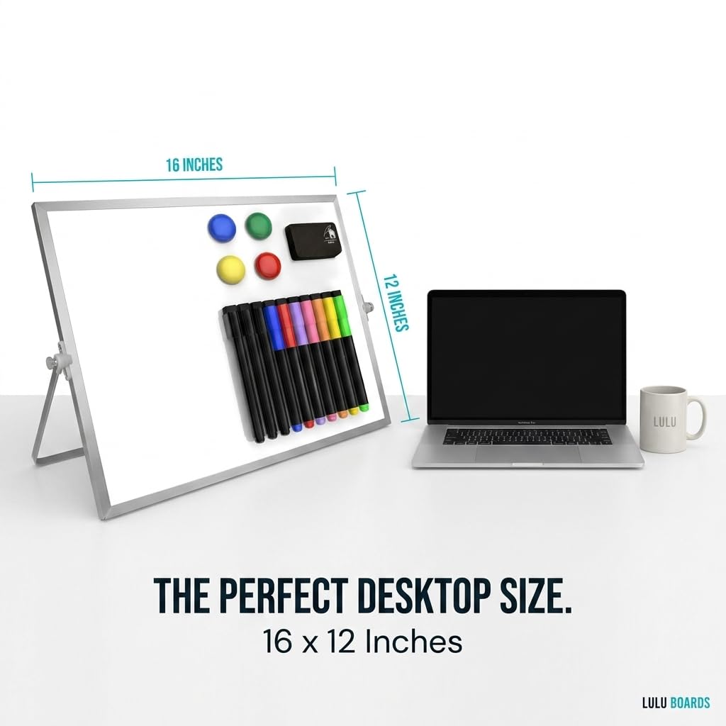 Magnetic Dry Erase Board 16x12 Inch - Double-Sided Desktop Whiteboard with 360° Rotating Stand - Small Portable White Board Set with 10 Markers, 4 Magnets, Eraser for Home Office, School, Desk