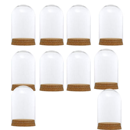 FLAMEER 10Pieces 8x12cm Clear Glass Dome Cover Cloche Bell Jar Succulent Terrariums w/Wooden Cork Base Home Study Room Decor