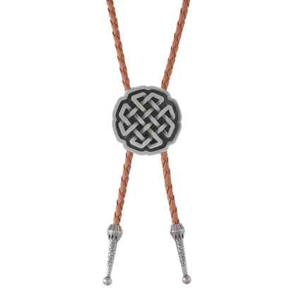 Ynlonghornb Cowboy Bolo Tie for Men and Women, Brown Leather Necktie, Native American Cowboy Accessories for Women (Silver Celtic Knot)