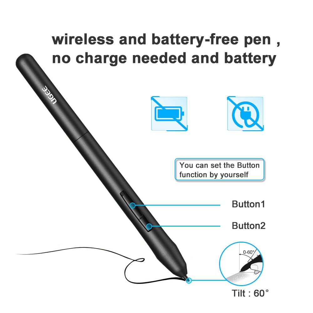 UGEE Drawing Tablet Graphics, M708 V2 Upgrade PC&Computer&Android Device,10x6 Inch Ultra Thin Large Graphic for PC, Pad with 8 Hot Keys Upgrade 16384 Level Battery-Free Stylus for Unleash Creativity