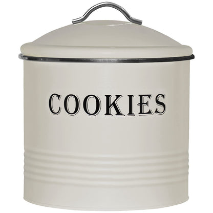 Blue Donuts Vintage Cookie Jar - Airtight Counter Cookie Container, Ivory Tin with Lid for Gift Giving, Large Capacity