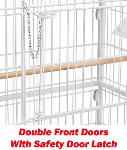 Extra Large Sturdy Wrought Iron Breeding Flights Canary Parakeet Cockatiel African Grey Lovebird Finches Parrot Home Cage Double Large Front Doors 4 Side Doors Bottom Storage Shelf On Lockable Wheels
