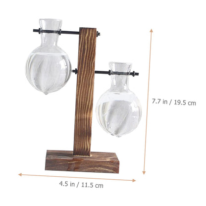 UPKOCH 2pcs Hydroponic Glass Vase with Wooden Stand Modern Terrarium Planter for Home Office Decoration Clean Sanitary Plant Display Elegant Desktop Ornament