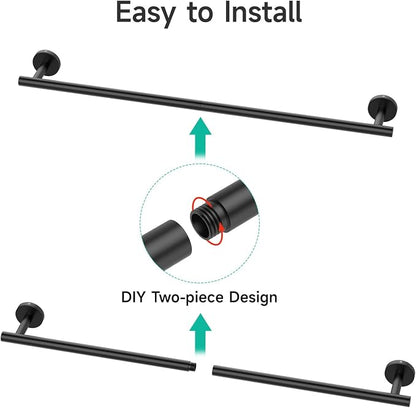 USHOWER Matte Black Towel Bar, 24-Inch Towel Rack for Bathroom Wall Mounted, Thicken SUS304 Stainless Steel Towel Rod Modern Home Decor (Total Length 26-Inch)