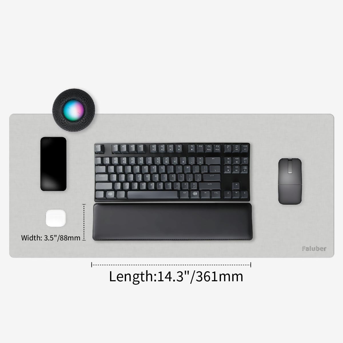 Faluber Cooling Gel Wrist Rest, 14.3-inch Length for Tenkeyless Keyboard, Memory Foam Palm Rest with Non-Slip Footpad, Ergonomic Design, Stain Resistant, PC Accessory Gaming Gear (Medium-TKL)
