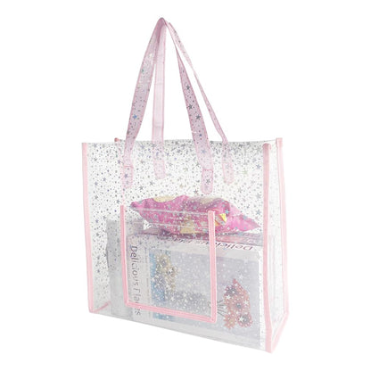 TotePrint TPU Star Clear Tote Bag - Large, Pink, Waterproof, Sandproof - Zipper Closure, Perfect for Beach, Shopping, Travel or Everyday Use