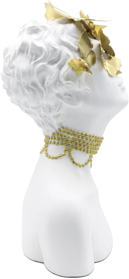 Lukitas Lady Bust Figurine Home Decor, Art Butterfly Kiss Princess Statue and Sculpture, Creative Desktop Decoration for Office Living Room, White, Resin 14.5''
