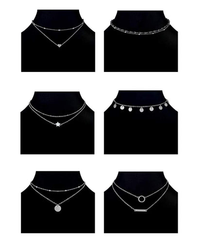 Ofeiyaa 12pcs Chain Gold Bead Necklace Coin Moon Star Pearl Pendant Chain Choker Multilayer Necklace Leather Cord Set for Women Men Adjustable Tone