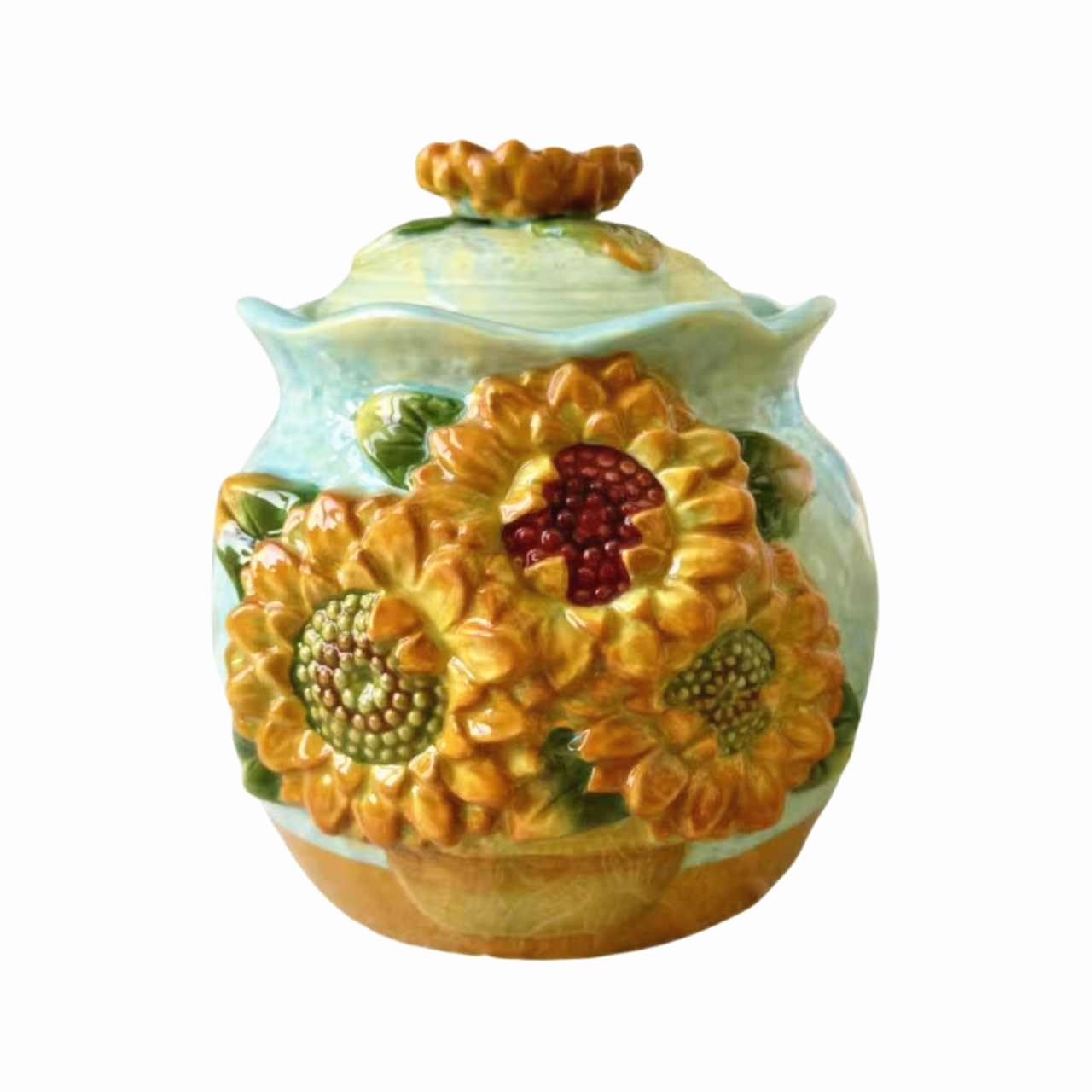 FORLONG Ceramic Hand-Painted Sunflower Sealed Jar,Food Storage Containers with Lids, Home Kitchen Countertop Decorative