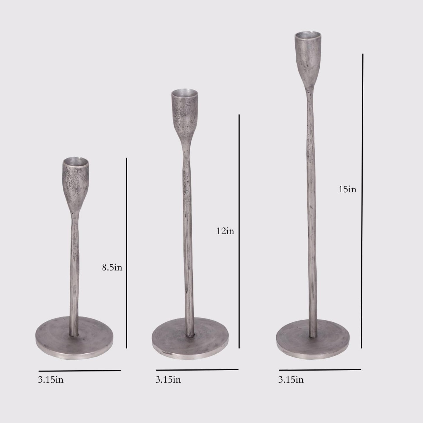 CG Hunter Candle Holder, Handcrafted Antique Pewter Iron Candlesticks Set-of-3 Taper Candlestick Holders, Taper Candle Holders for Candlesticks, Display in Entrway, Mantle, or Dining Room