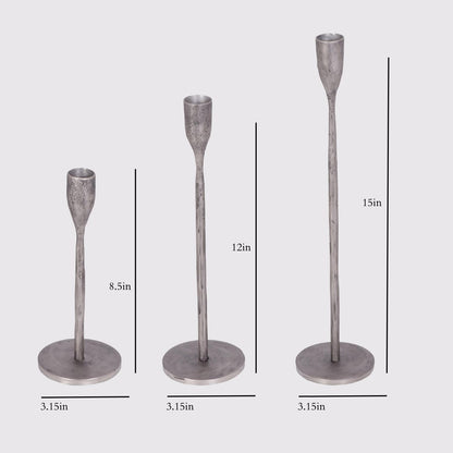 CG Hunter Candle Holder, Handcrafted Antique Pewter Iron Candlesticks Set-of-3 Taper Candlestick Holders, Taper Candle Holders for Candlesticks, Display in Entrway, Mantle, or Dining Room