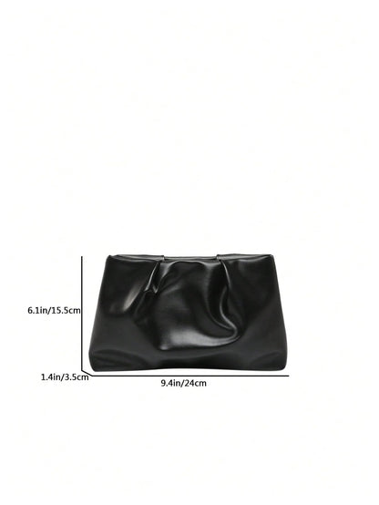 OYOANGLE Women's PU Leather Clutch Purses Small Zipper Ruched Minimalist Handbag Black One Size