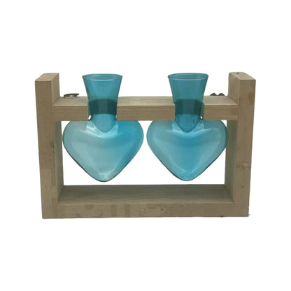 Luocute Heart Shaped Glass Vase, Plant Terrarium Propagation Station with Wooden Stand for Home Office Decor Hydroponics Garden