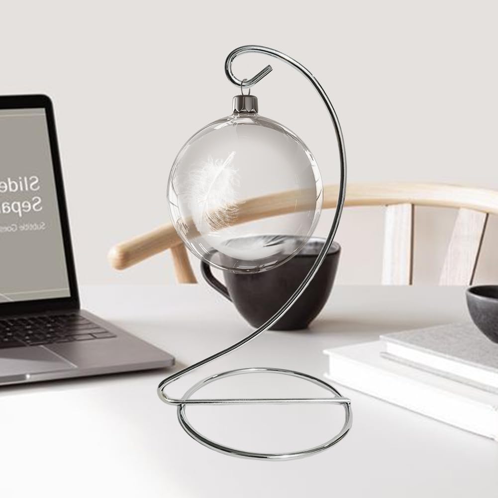 Fosinz 6 Inch Silver Ornament Display Stand, Metal Ornament Hanger Stand for Hanging Glass Globe, Air Plant Terrarium, Christmas Ornament, Witch Ball, Home Office Wedding Decoration (Sliver)