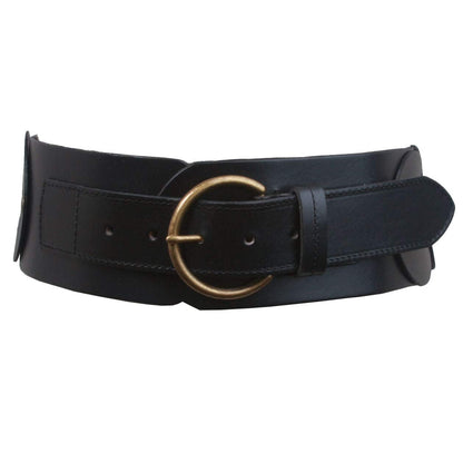 Beltiscool Ladies 3" (75 mm) Wide High Waist Round Disk Linked Braided Cowhide Top Full Grain Leather Belt, Black | 37"