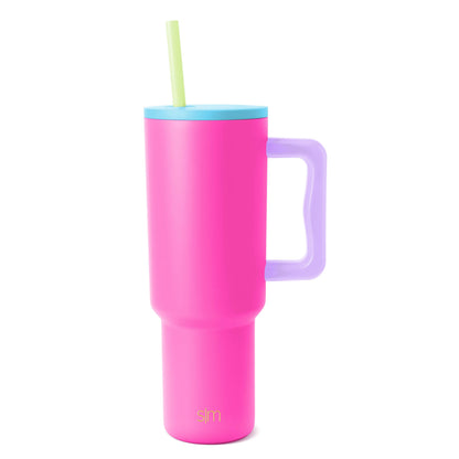 Simple Modern 40 oz Trek Tumbler with Handle and Straw Lid | Cup Holder Friendly Insulated Stainless Steel Travel Mug | 80s Mix