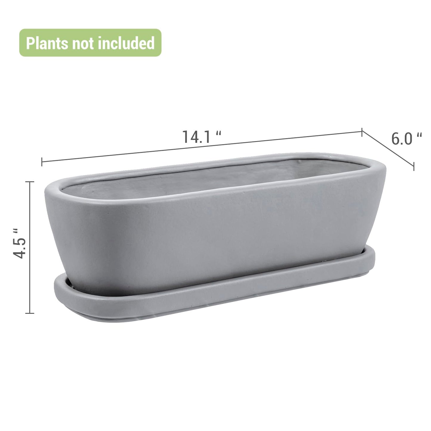 MyGift 14 Inch Oval Modern Gray Concrete Succulent Planter Pot with Drainage Hole and Removable Saucer, Decorative Cement Indoor House Plant Container for Flowers, Cactus, Herbs