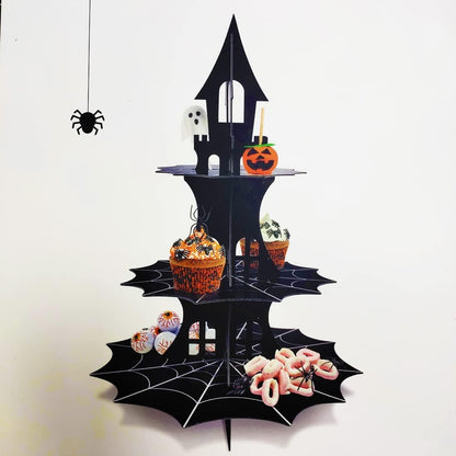 3-Tier Spider Web Cupcake Cardstock Stand - Haunted House & Ghost Theme Halloween Cool Hero skyscraper Party Serving Tray birthday party supplies