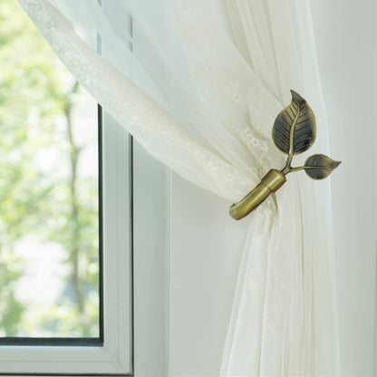 HIKMLK Leaf Shaped Curtain Tieback Holdbacks 2pcs, Handmade Metal Curtain Side Holders for Wall, Curtain Hook Pull Backs for Drapes Window Decoration