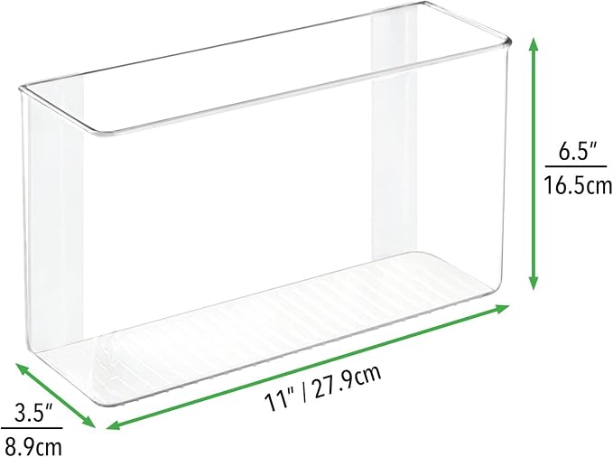 mDesign Plastic Adhesive Mount Storage Organizer Container for Kitchen or Pantry Wall Organization - Space Saving Holder for Sandwich Bags, Foil - 11" Wide - Ligne Collection - 4 Pack - Clear