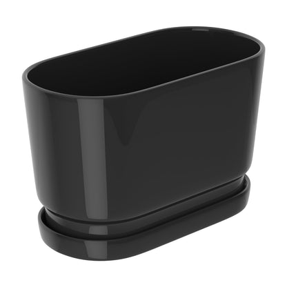 XiHuaer 8.9x4.5x5.3 Inch Ceramic Planter with Drainage Hole and Saucer, Indoor Outdoor Plant Pot for Plants, Black