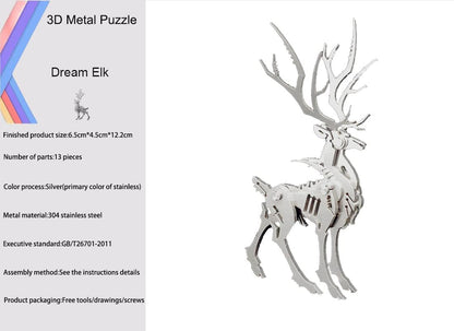 3D Metal Model Kits, Mechanical Larger Elk 3D Metal Puzzle,Steel Mythology Animal Series DIY Brain Teasers Simple 3D Puzzles Home Decor Art Craft Gifts Toys for Adult