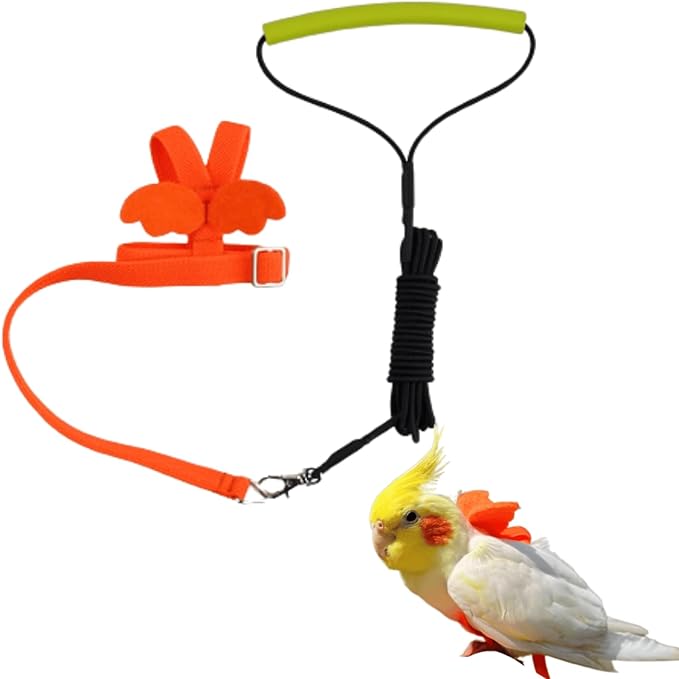 Pet Parrot Bird Harness and Leash, Adjustable Training Design Anti-Bite, Bird Nylon Rope with Cute Wing for Lovebird Budgie African Grey Macaw Conure (Orange,Macaw)