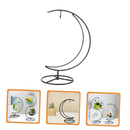 VALICLUD Creative Moon Pendant Ornament Display Stand Sturdy Iron Plant Holder for Glass Ornaments and Terrariums Compact Decorative Rack for Home Office Balcony and Party Use