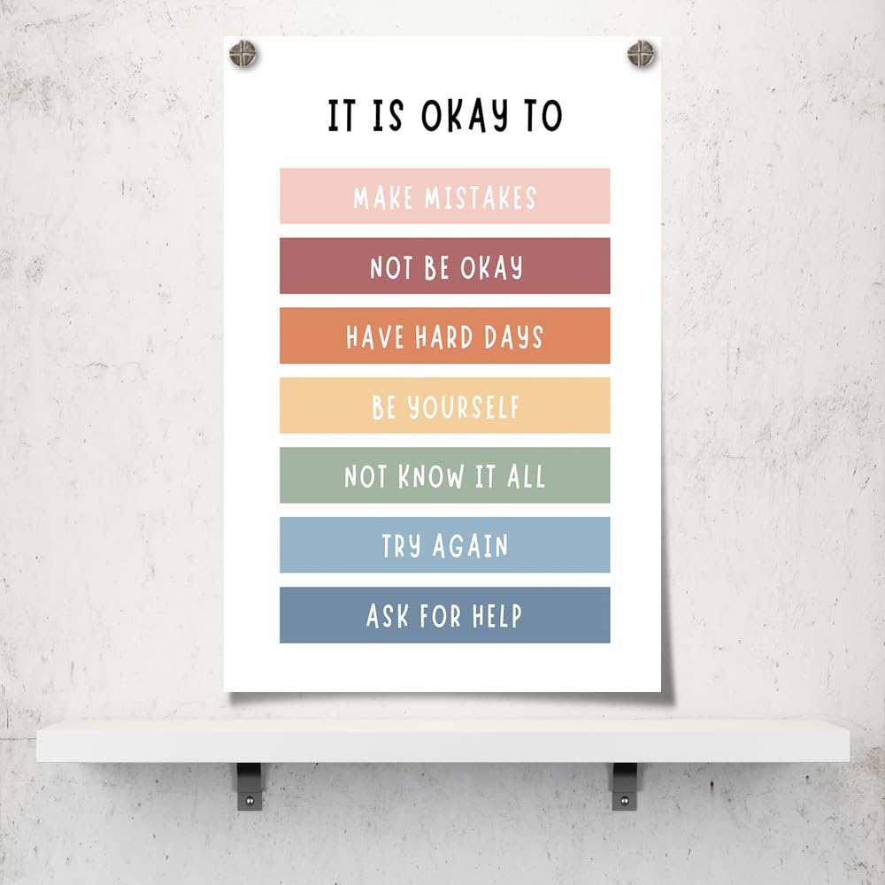 uoyien Growth Mindset Mental Health Posters Boho Classroom Playroom Therapy Office Decor Affirmations Quotes Canvas Wall Art Kids Educational Prints For Calming Corner Decoration 16x24in Unframed