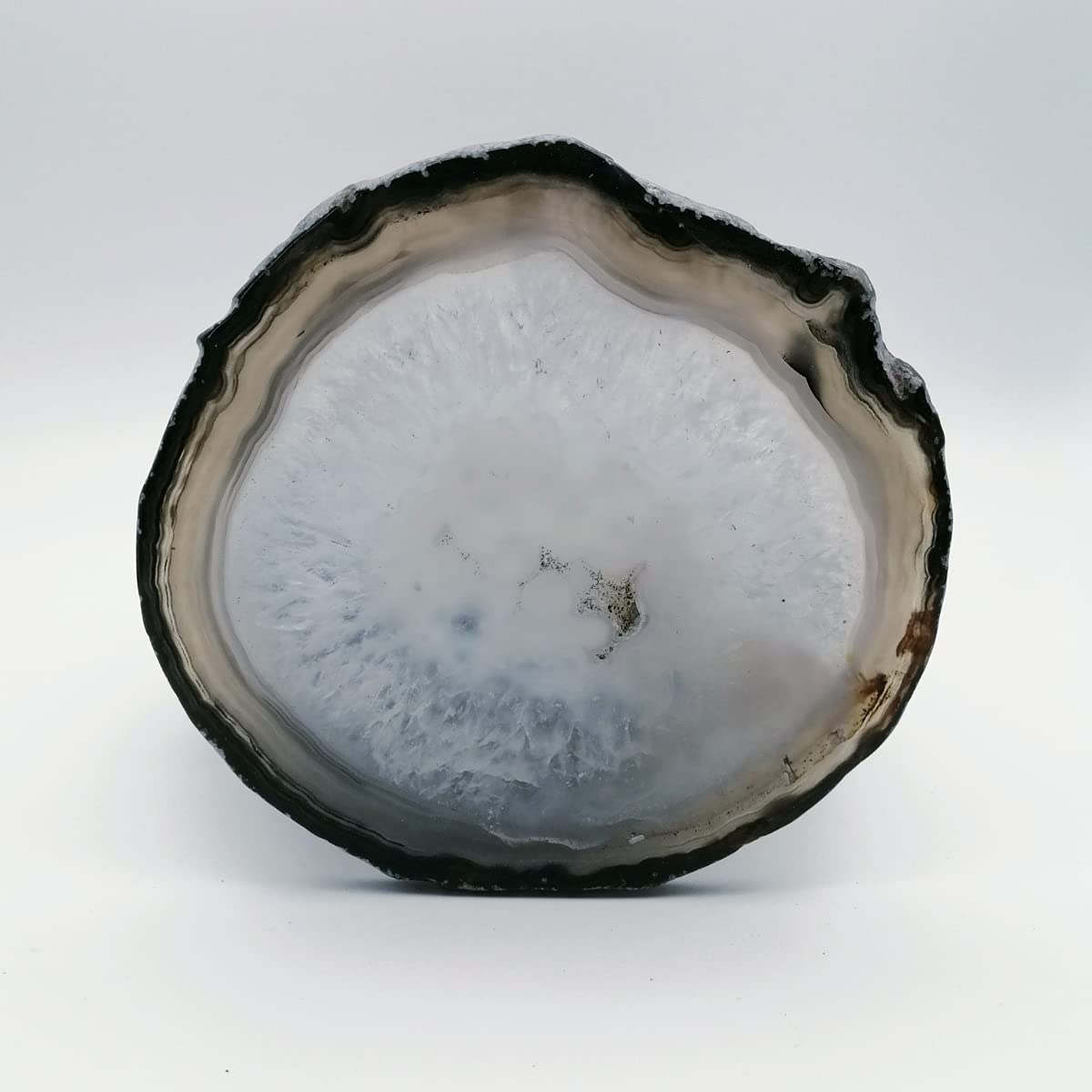 Gray Agate Coaster Drinks Crystal Cup Stone Coasters Set of 4 Geode Agate Slices with Rubber Bumpers for Coffee, Wine or Bar Glasses (4"-5")
