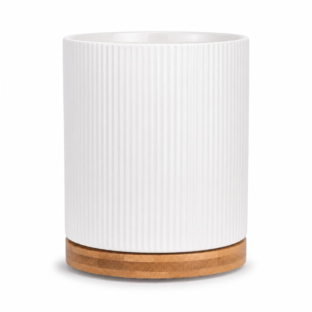 QUELIEN Utensil Holder, 360° Rotating Ceramic Kitchen Utensil Holder for Countertop, 7.7" Utensil Crock for Kitchen Counter with Rotatable Wooden Base,Ideal Housewarming Gift & Mothers Day Gift