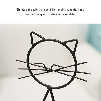 Likense Glass Planter Vase Holder, Lovely Cat Shape Hydroponics Vase with Metal Holder for Hydroponics Plants Black B