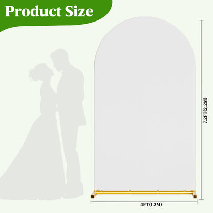 Arch Backdrop Stand and Cover Set, 7.2 x 4FT Gold Metal Wedding Arch for Ceremony, Heavy Duty Balloon Arch Stand with White Spandex Cover for Birthday Party, Baby Shower, Graduation, Event Decor