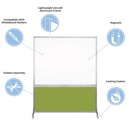 DivideWrite Mobile Whiteboard | Double Sided Dry Erase Board | Portable Office Cubicle Partition | Display for Classrooms, Conference Rooms, Meeting Areas and More | Latte Fabric 4' Wide X 6' Tall