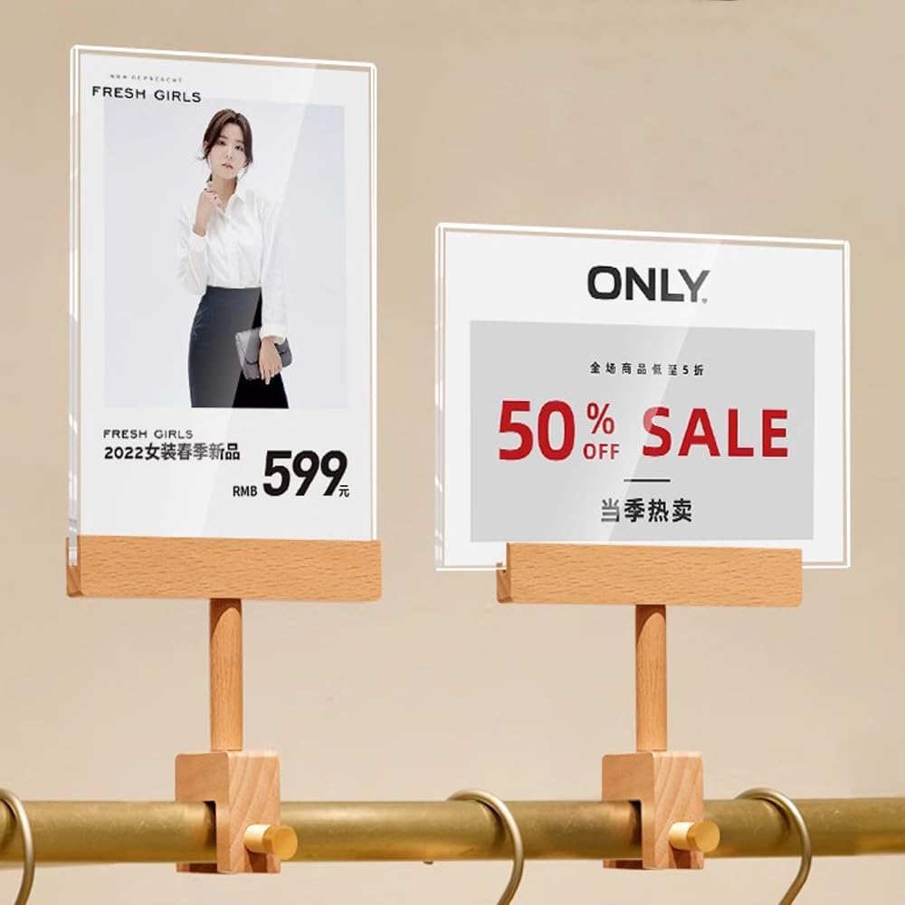 Acrylic Sign Holder with Clamp Double Head Display with Acrylic Frame Sign Holder Price Tag Clip for Clothing Stores (Horizontal A5 210×148mm/8.27×5.83inches)