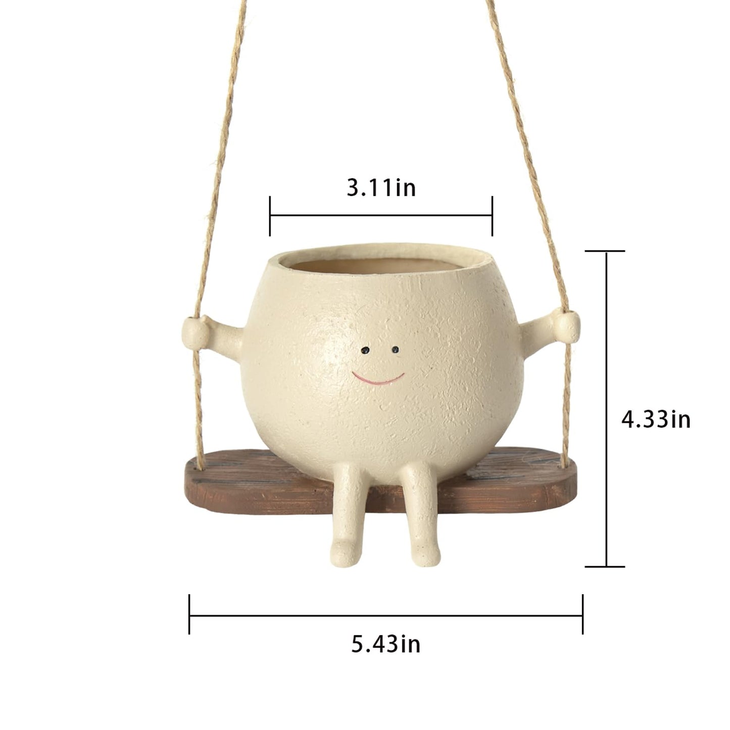 HUNTHAWK Swing Face Planter Pot Hanging Resin Flower Head Planters for Indoor and Outdoor Plants, Succulent Pots for String of Pearls Plant - Ideal Gifts for Mother's Day and Christmas (Medium)
