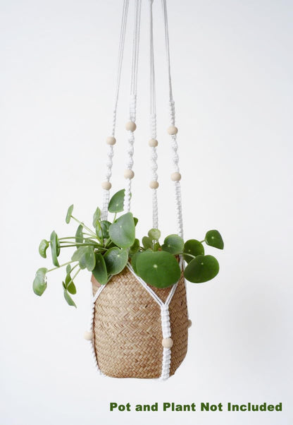 Xibelezal Macrame Plant Hanger Extra Long (52") Indoor Plant Holder with Beads, no Tassel- Long Plant Hanger for Tall Ceiling- Hanging Plant Holder for 6”-14”Pots -(1 Pack)