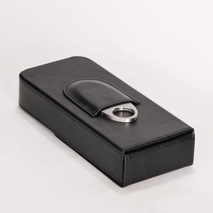 MIVLXLX Leather Cigar Case -Thick cedar travel humidor, Cedar Wood Lined Cigar Humidor with Silver Stainless Steel Cutter
