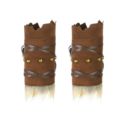Medieval Faux Fur Wrist Guards Leather Arm Wraps Renaissance Viking Wrist Bands Archery Knight Warrior Gauntlets Wristband Costume Brown
