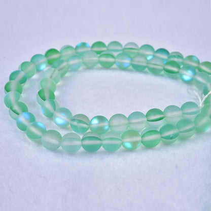 Asingeloo 60PCS 6mm Natural Green Mystic Aura Quartz Gemstone Frosted Matte Titanium Round Loose Spacer Beads 15 inch Full Strand Crystal Healing Power Quartz
