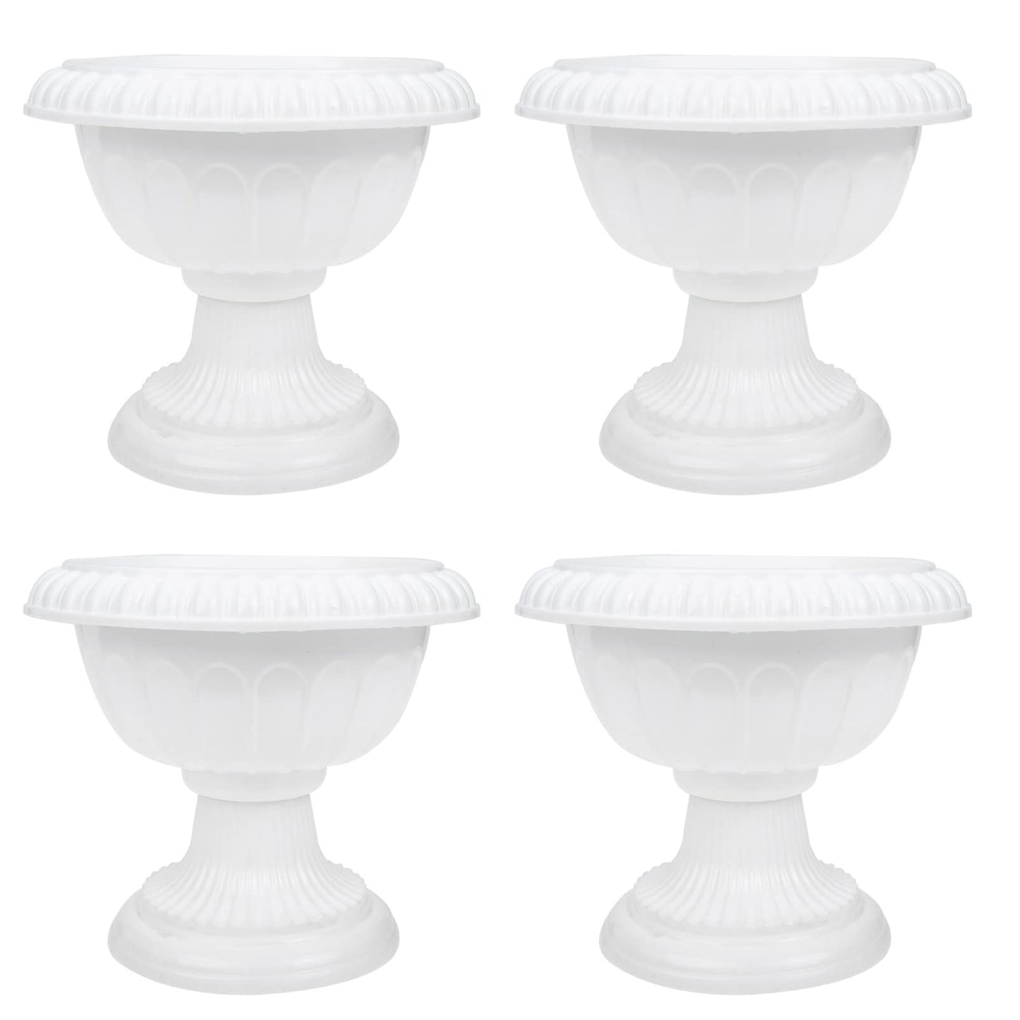 SEWACC 4pcs Mini Roman Style Flower Pots, Plastic Wedding Flower Containers, Decorative Pedestal Planters for Home, White, 6.29 x 6.29 x 5.51 Inch