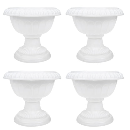 SEWACC 4pcs Mini Roman Style Flower Pots, Plastic Wedding Flower Containers, Decorative Pedestal Planters for Home, White, 6.29 x 6.29 x 5.51 Inch