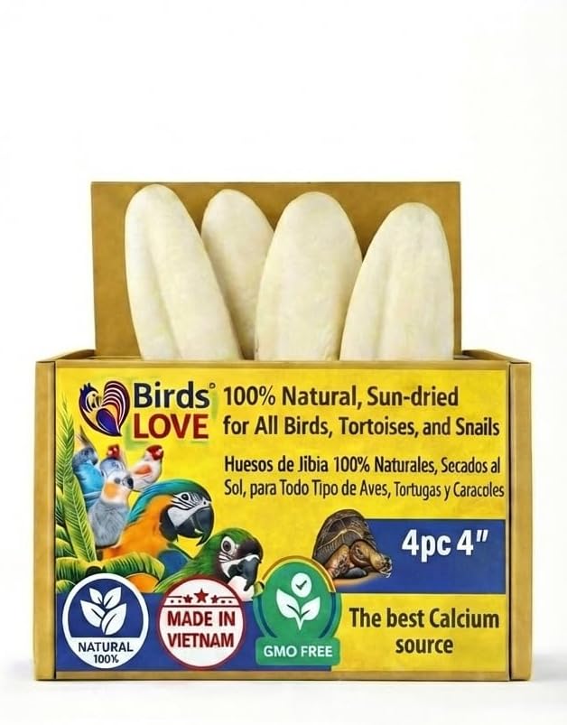Birds LOVE 3.5-4″ Cuttlebone for Birds – 100% Natural Sun-Dried Calcium & Beak Conditioning Supplement for Parakeets, Budgies, Cockatiels, Finches & Canaries – 4 Pack with Holder – Made in Vietnam