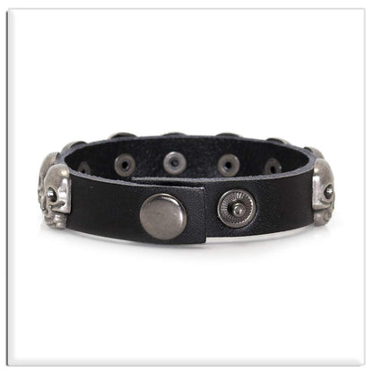 Xusamss Punk Rock Alloy Buckle Leather Wristband Skull Cuff Bracelet(Black Leather)